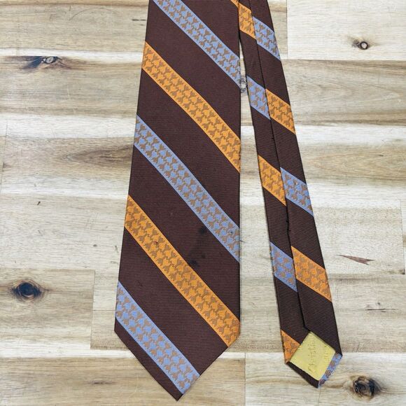 Christian Dior Vintage 70s 80s Necktie Striped Patterned Silk Tie Mad Men - Picture 1 of 3